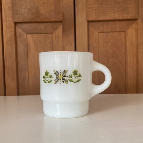 Vintage Fire King “Green Meadow” Stackable Coffee Cup, Set of 1 - Picture 1 of 11